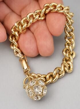 Vintage Mid-century Bracelet Rhinestone Charm, Made in Germany, 7.75" gbr-37
